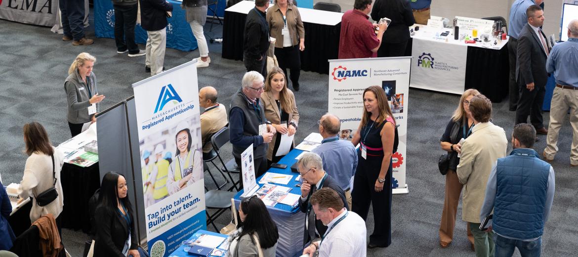 exhibit area with attendees