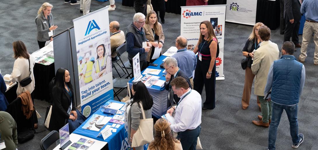 exhibit area with attendees